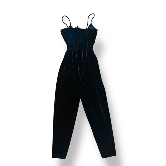 Topshop Women’s Black Velvet Jumpsuit Size 2 US Spaghetti Strap Crisscross - Picture 6 of 12